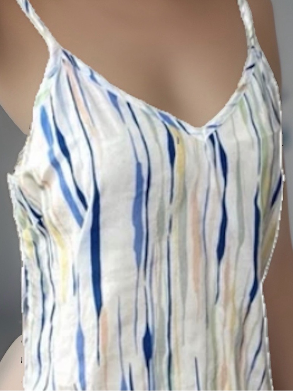 Womens Tank Top size S Spaghetti Strap Striped V Neck Light Rayon Strappy Shirt
